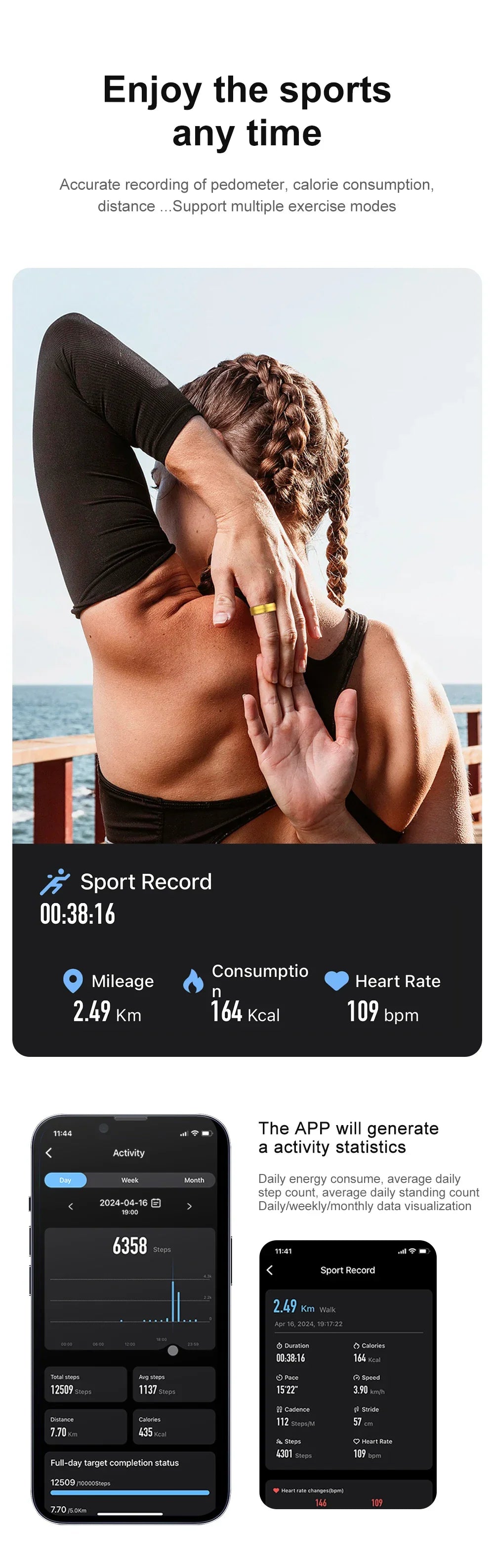 Unisex Heart Rate Blood Oxygen Monitor Smart Ring.