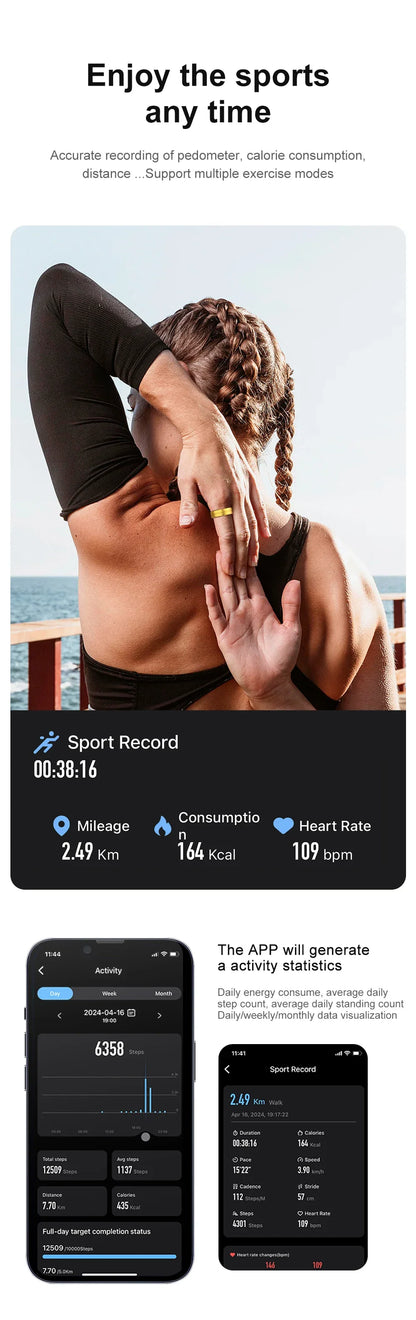 Unisex Heart Rate Blood Oxygen Monitor Smart Ring.